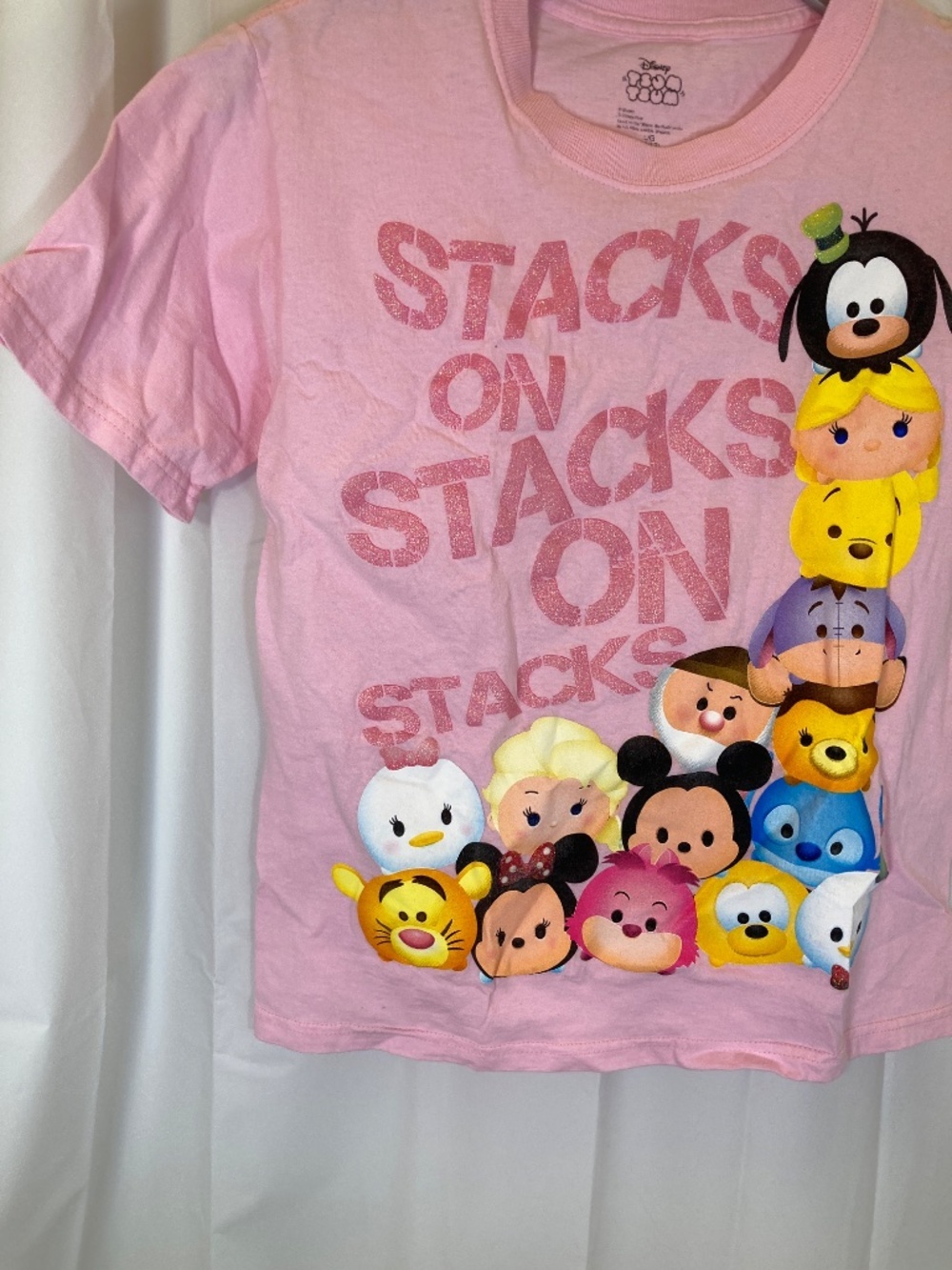 Disney Tsum Tsum Pink YOUTH Shirt Sz L 10/12 Small Marks Glitter Accent - Picture 9 of 14